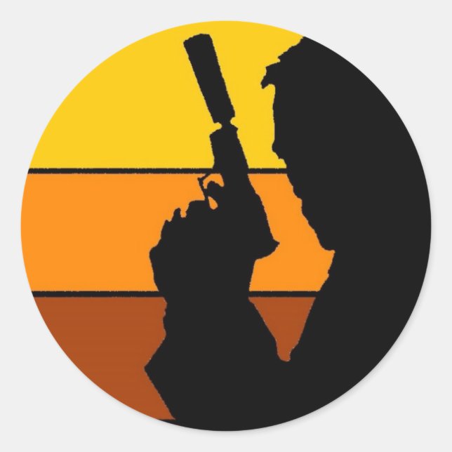 The man with the gun silhouette classic round sticker (Front)