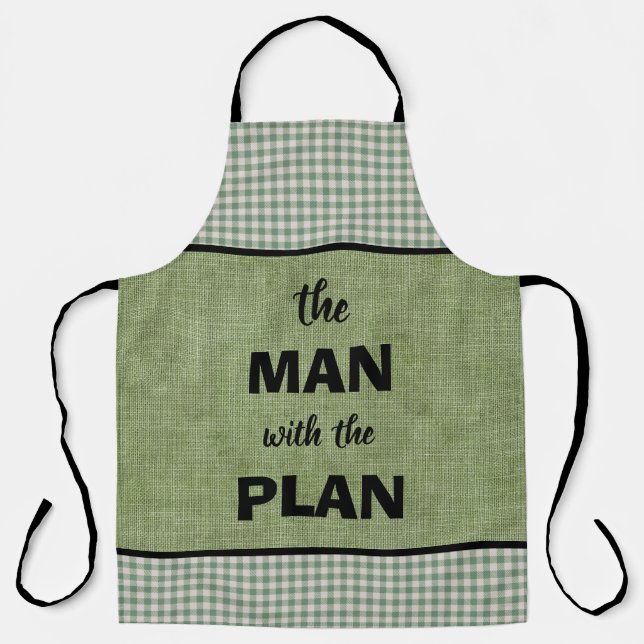 The Man With The Plan Green and Gingham Check Apron (Front)