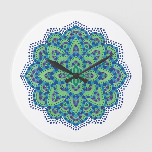 The Mandala-Cool Emerald Large Clock (Front)
