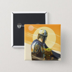 The Mandalorian and Child In Desert Illustration Button
