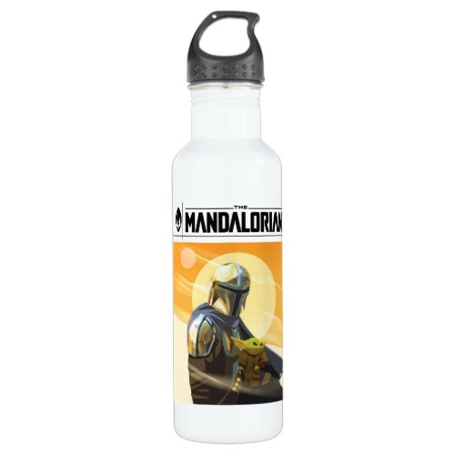 The Mandalorian and Child In Desert Illustration Stainless Steel Water Bottle