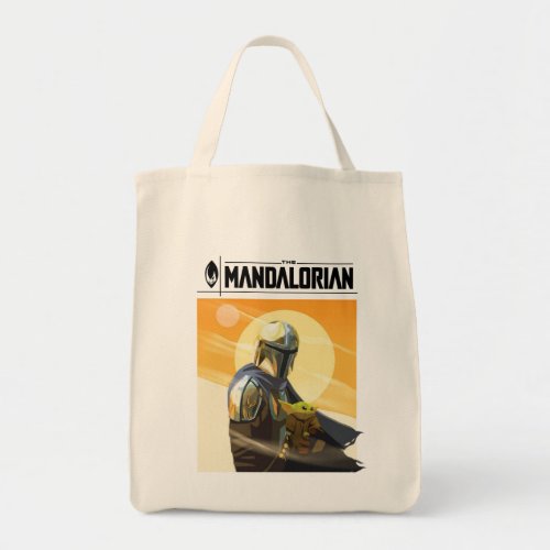 The Mandalorian and Child In Desert Illustration Tote Bag