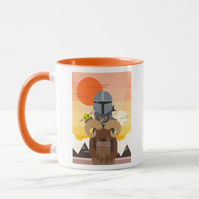 The Mandalorian and Child on Bantha Illustration Mug (Left)