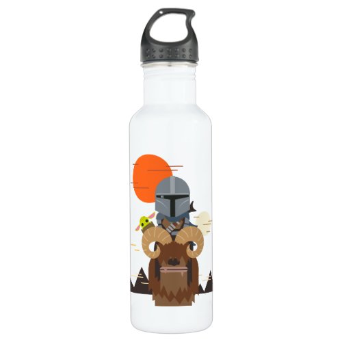 The Mandalorian and Child on Bantha Illustration Stainless Steel Water Bottle