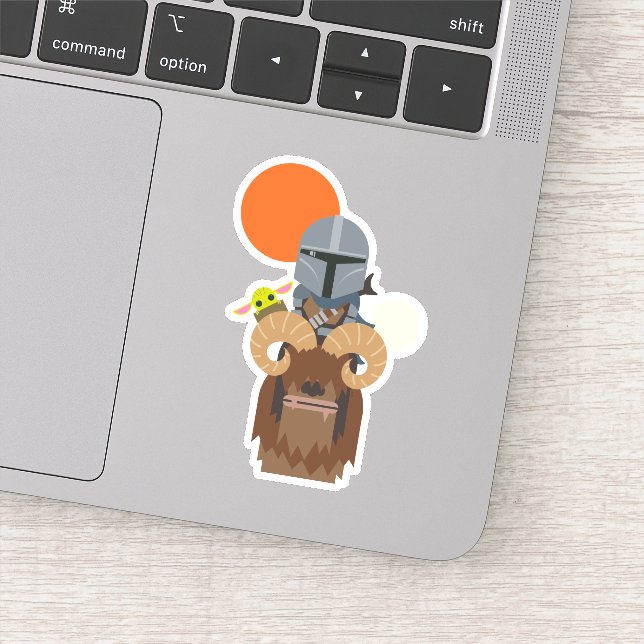 The Mandalorian and Child on Bantha Illustration Sticker (Detail)