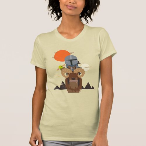 The Mandalorian and Child on Bantha Illustration T_Shirt