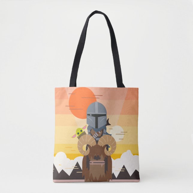 The Mandalorian and Child on Bantha Illustration Tote Bag (Front)