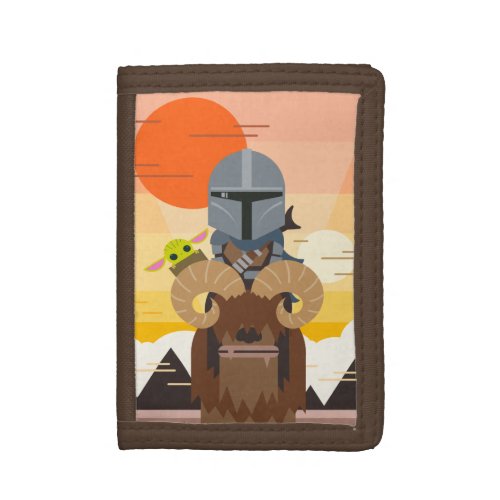 The Mandalorian and Child on Bantha Illustration Trifold Wallet