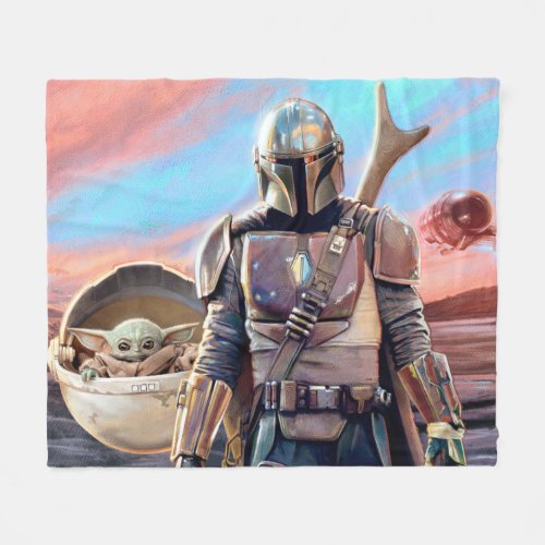 The Mandalorian And The Child At Sunset Fleece Blanket