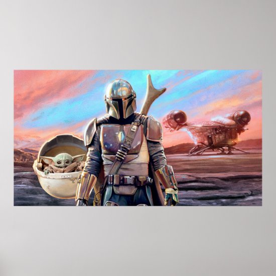 The Mandalorian And The Child At Sunset Poster