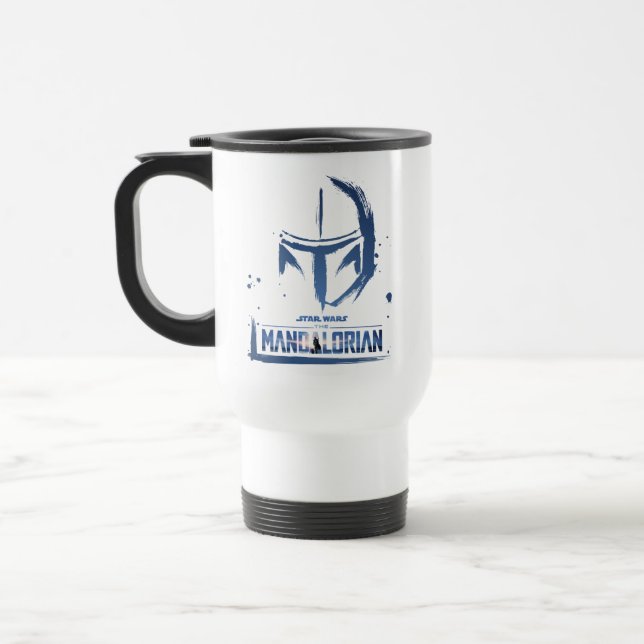 The Mandalorian Brush Stroke Helmet Logo Travel Mug (Left)