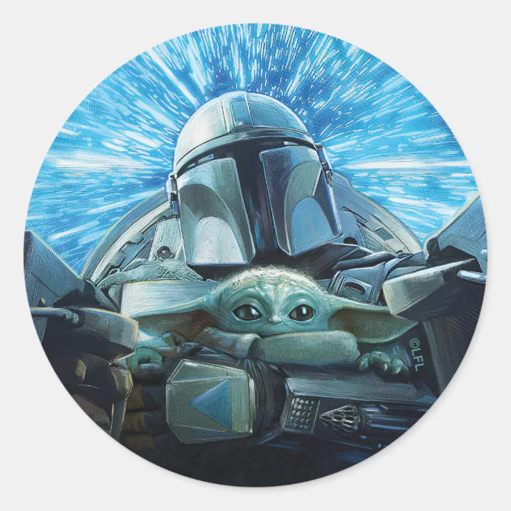The Mandalorian & Grogu Hyperspace Illustration Classic Round Sticker