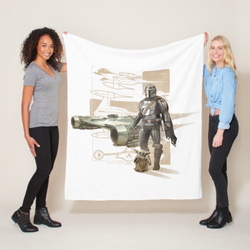 The Mandalorian  Grogu Starfighter Illustration Fleece Blanket