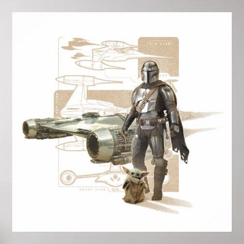 The Mandalorian  Grogu Starfighter Illustration Poster