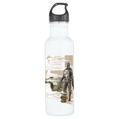 Silver Buffalo Star Wars: The Mandalorian Grogu Water Bottle With Time  Marker | Holds 28 Ounces