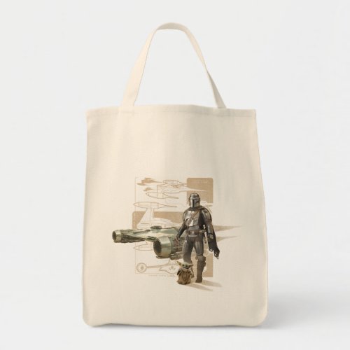 The Mandalorian  Grogu Starfighter Illustration Tote Bag