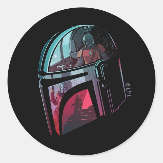 The Mandalorian Helmet Reflections Collage Classic Round Sticker (Front)