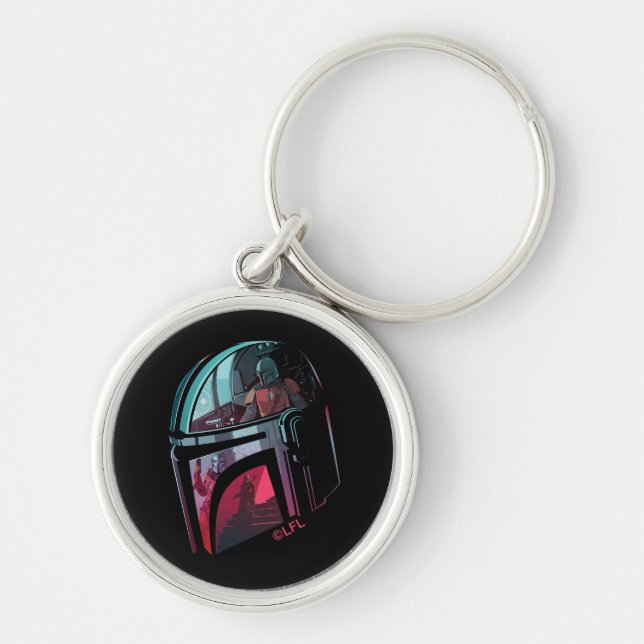 The Mandalorian Helmet Reflections Collage Keychain (Front)