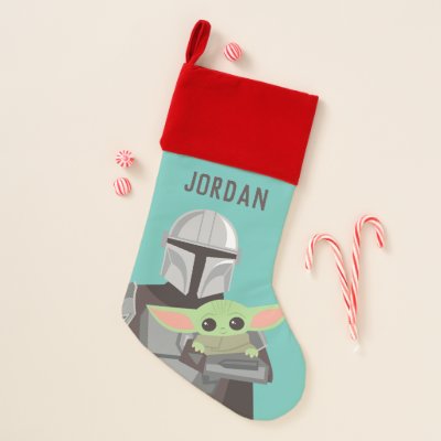 The Mandalorian Holding Child Illustration Christmas Stocking