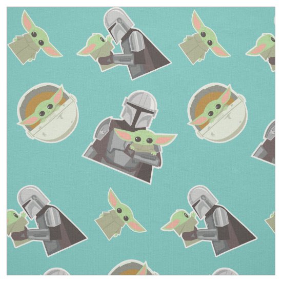 The Mandalorian Holding Child Illustration Fabric