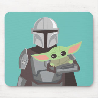 The Mandalorian Holding Child Illustration Mouse Pad