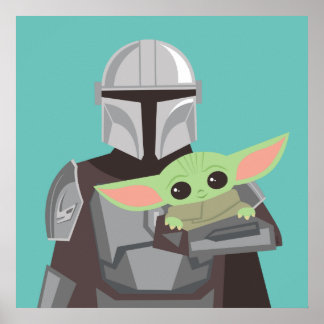 The Mandalorian Holding Child Illustration Poster