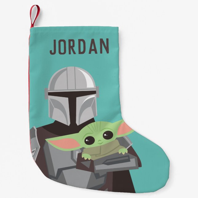 The Mandalorian Holding Child Illustration Small Christmas Stocking (Front)