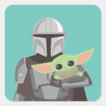The Mandalorian Holding Child Illustration Square Sticker