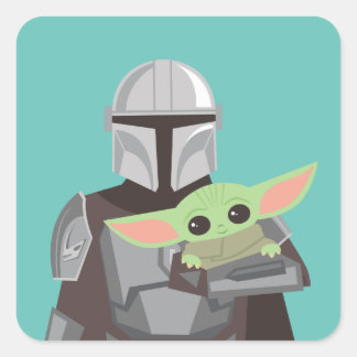 The Mandalorian Holding Child Illustration Square Sticker