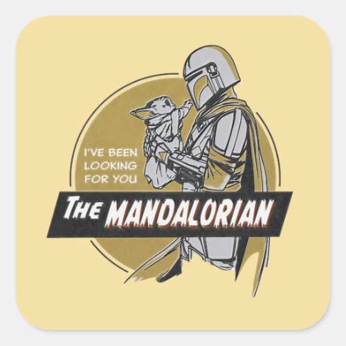 The Mandalorian Holding Child Retro Illustration Square Sticker