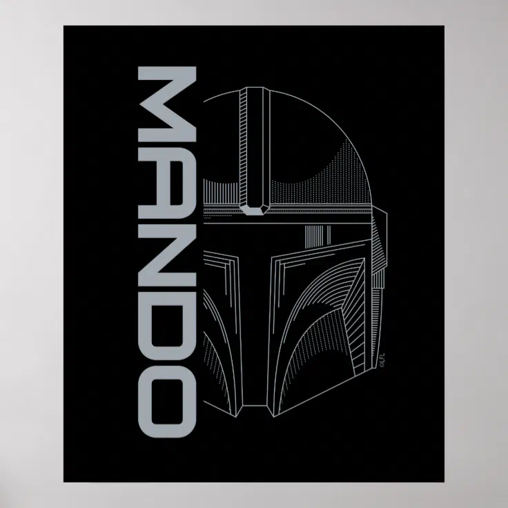 The Mandalorian "Mando" Helmet Line Art Poster Zazzle