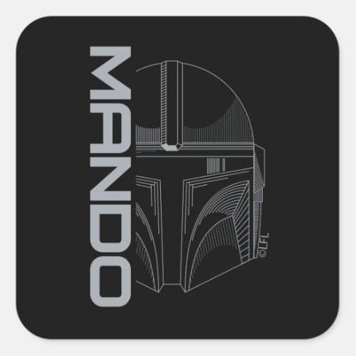 The Mandalorian Mando Helmet Line Art Square Sticker