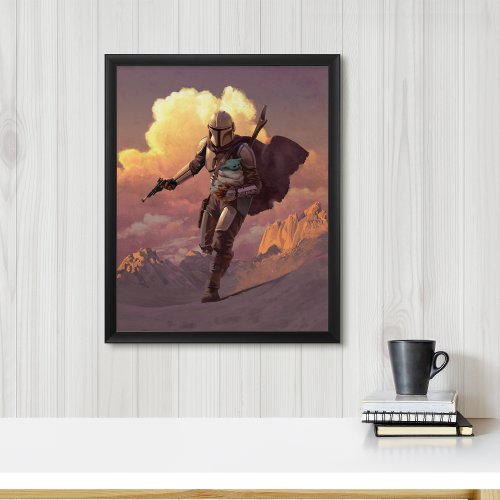 The Mandalorian Runs With Child Concept Painting Poster