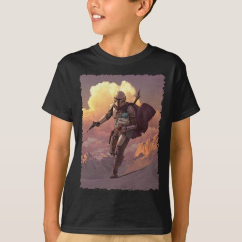 The Mandalorian Runs With Child Concept Painting T_Shirt