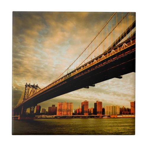 The Manhattan bridge view from Brooklyn side NYC Ceramic Tile