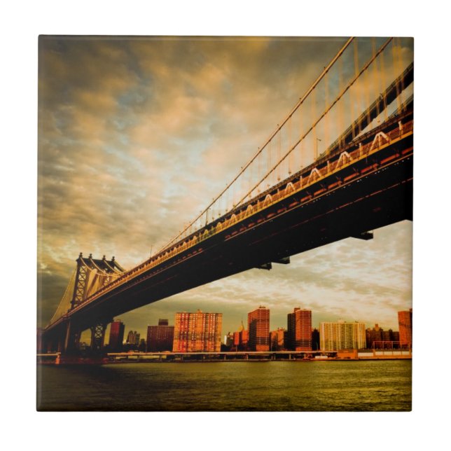 The Manhattan bridge view from Brooklyn side (NYC) Ceramic Tile (Front)