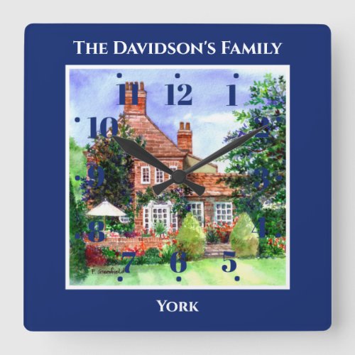 The Manor House Heslington York England Blue Square Wall Clock