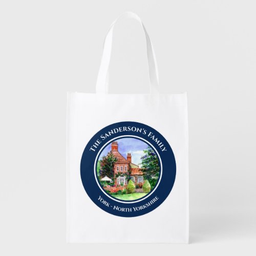 The Manor House Heslington York England Watercolor Grocery Bag