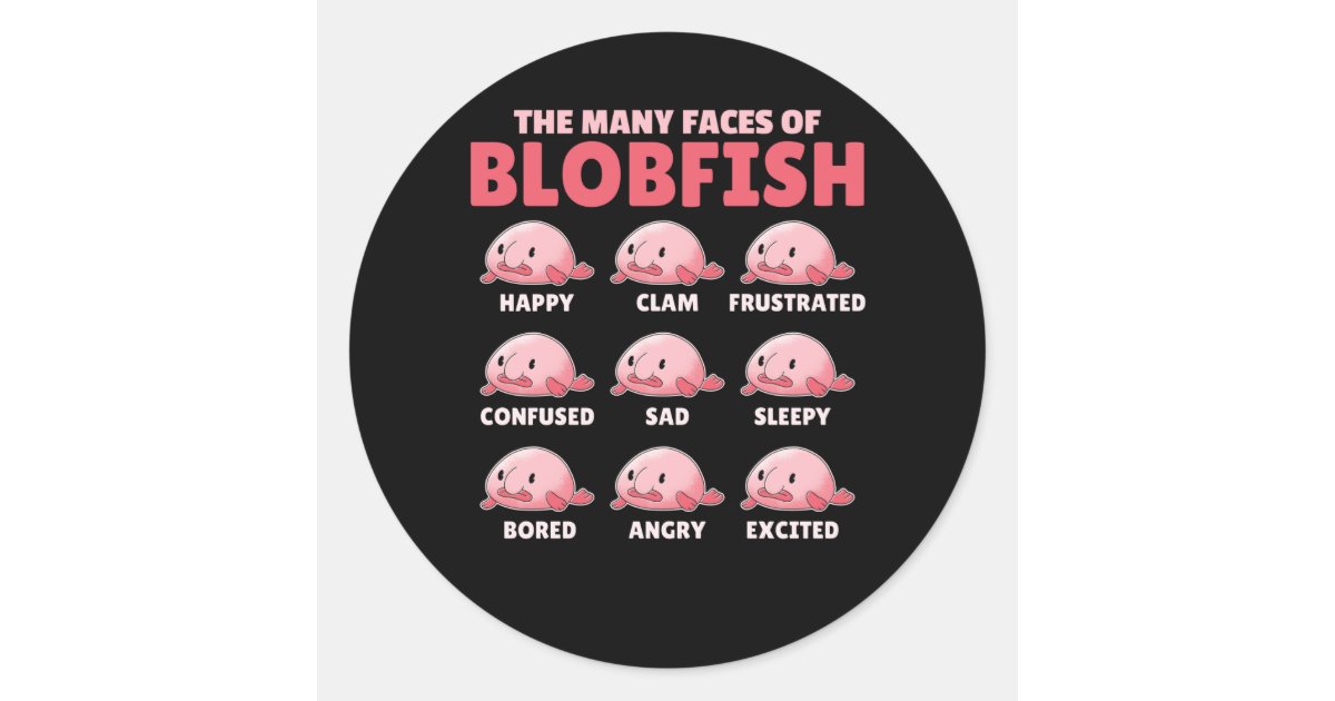 The Many Faces Of Blobfish Funny Emotion Types Classic Round Sticker