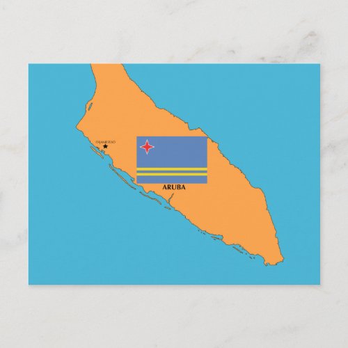 The Map and Flag of Aruba Postcard