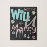 The Marriage Proposal Puzzle<br><div class="desc">Ask your beloved to marry you in a unique way, with this fun puzzle. Set on a pretty black on black damask background whimsical graphic text spells out Will U Marry Me? in pale pastel colors. Personalize the name at the top for a truly romantic and unique proposal she will...</div>