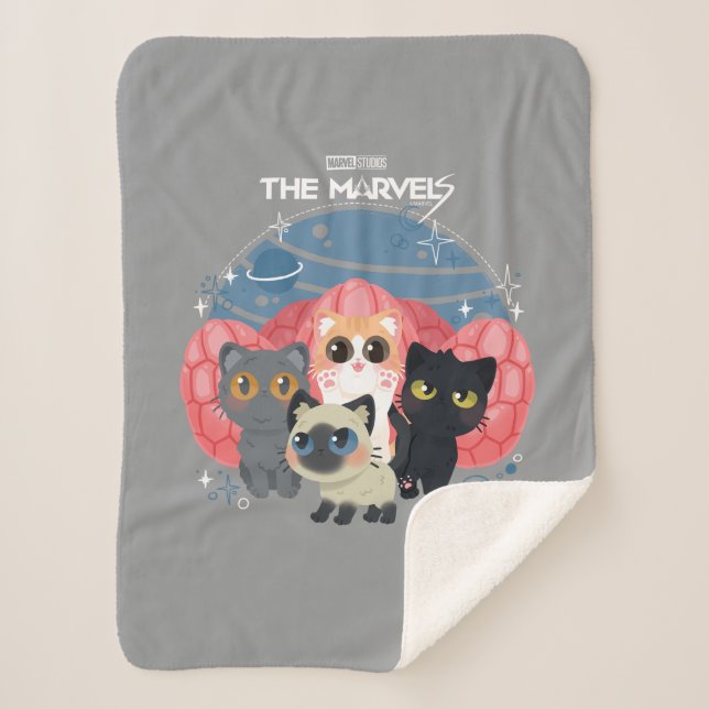The Marvels Flerkittens Illustration Sherpa Blanket (Front)