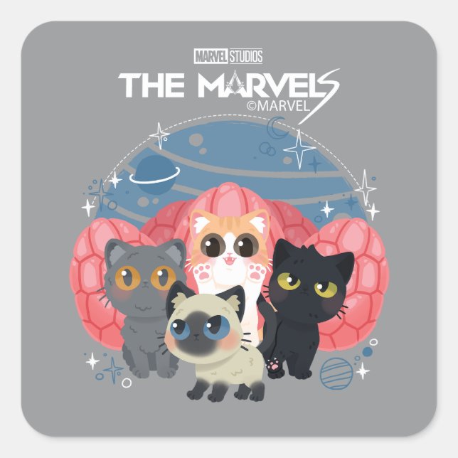 The Marvels Flerkittens Illustration Square Sticker (Front)