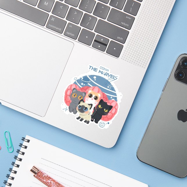 The Marvels Flerkittens Illustration Sticker (Laptop w/ iPhone)
