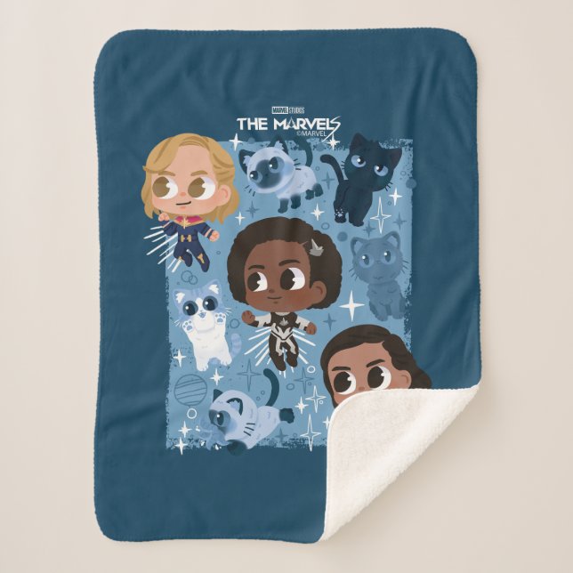 The Marvels Flying With Flerkittens Cartoon Sherpa Blanket (Front)