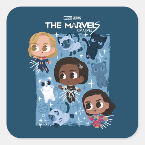 The Marvels Flying With Flerkittens Cartoon Square Sticker