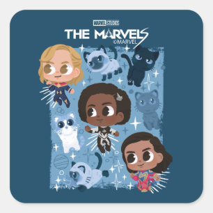 The Marvels Flying With Flerkittens Cartoon Square Sticker