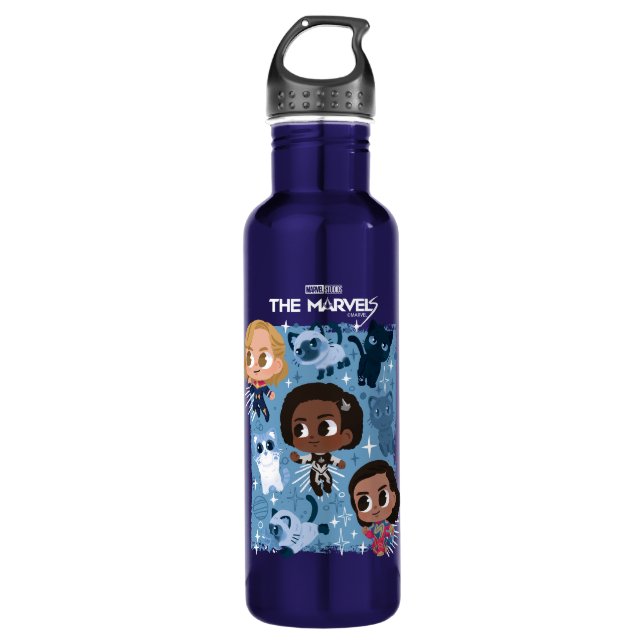 The Marvels Flying With Flerkittens Cartoon Stainless Steel Water Bottle (Front)