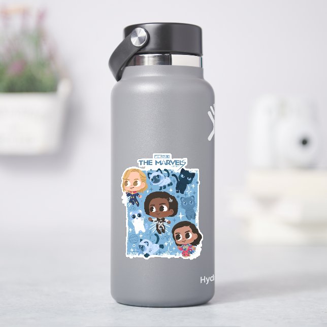 The Marvels Flying With Flerkittens Cartoon Sticker (HydroFlask)