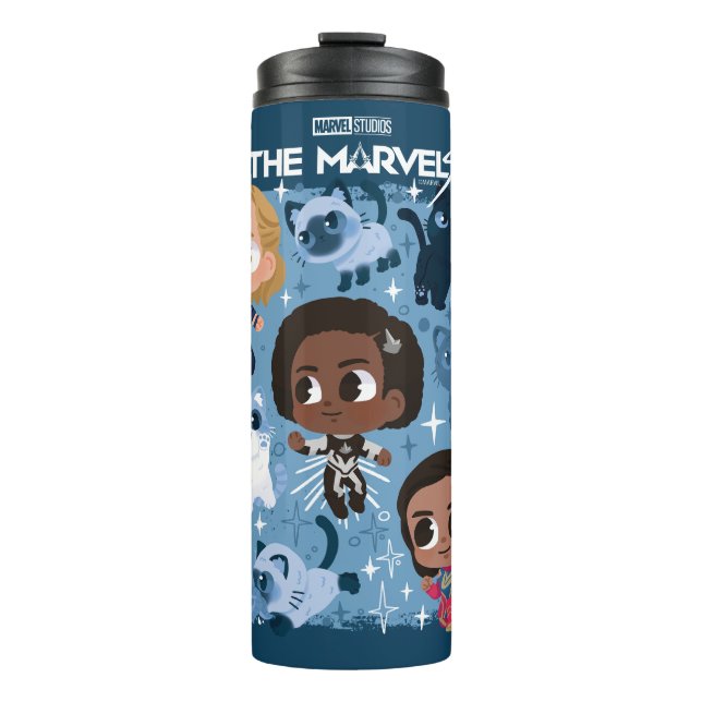 The Marvels Flying With Flerkittens Cartoon Thermal Tumbler (Front)